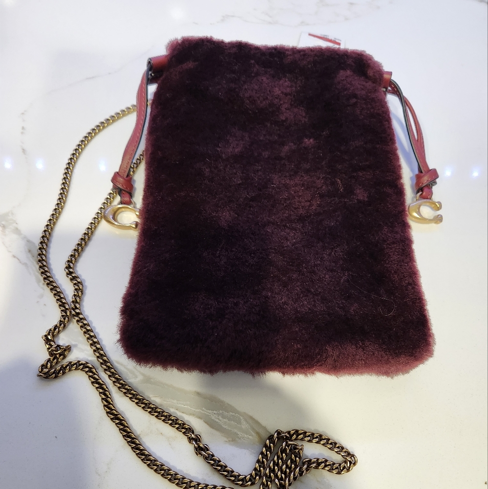 NWT Coach Drawstring Shearling Crossbody Pouch Bag #CE759 Wine - Picture 1 of 6
